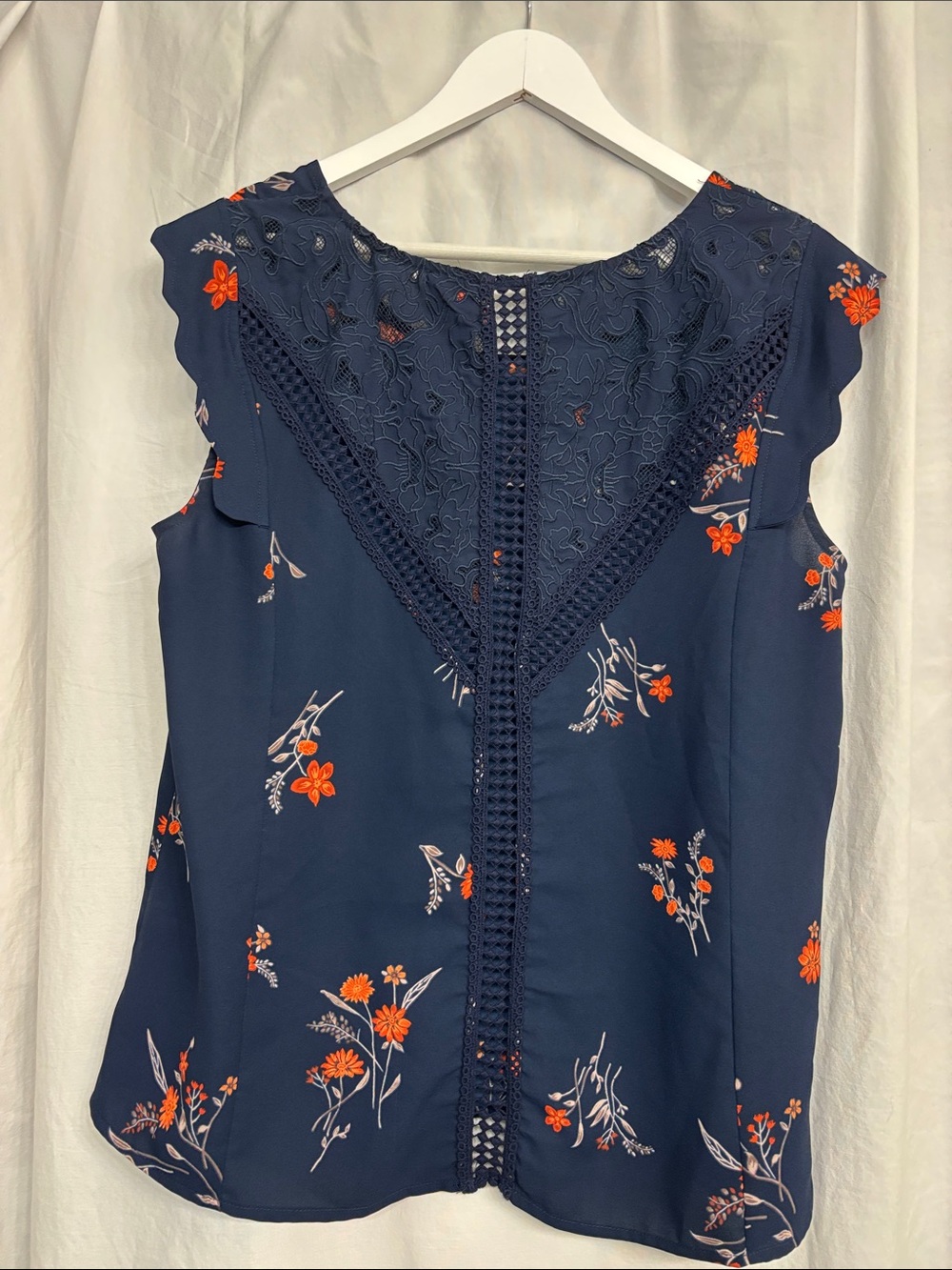 Pixley Navy Floral Cap-Sleeve Blouse with Orange Blooms - Picture 3 of 3